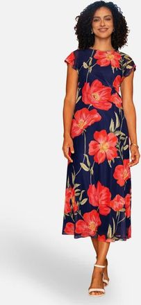 Yumi Poppy Print Midi Mesh Dress in Navy at Nordstrom, Size 10