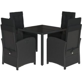 vidaXL Set De Muebles Jard&iacute;n 5 Pzas Con Cojines Rat&aacute;n Sint&eacute;tico Negro Vidaxl