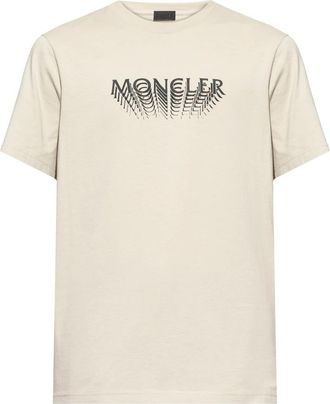 Moncler Logo Cotton Jersey T-Shirt - Heren - T-shirts - Beige - 2XL - Katoen - Tops