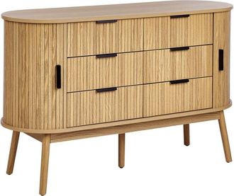 Beliani Cómoda 6 cajones con 2 puertas correderas MDF patas de madera maciza madera clara Selah