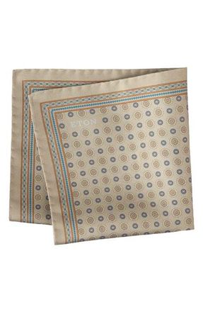 Eton Medallion Print Silk Twill Pocket Square in Light Beige at Nordstrom