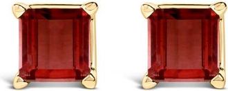 House of Brilliance 14K Gold 5x5MM Princess Cut Gemstone Solitaire Stud Earrings in Red Garnet | Yellow at Nordstrom