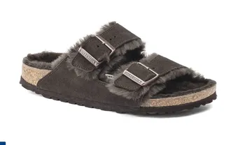 Birkenstock Womens Arizona Shearling Suede Sandals In Mocha