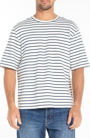 Liverpool L.A. Oversize Stripe Cotton French Terry T-Shirt in Parchment Blue at Nordstrom, Size X-Large