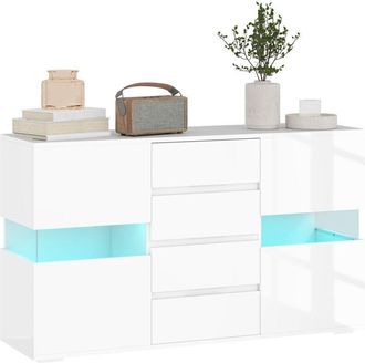 HOMCOM Led Sideboard, High Gloss Storage Cabinet with 4 Drawers, White - Homcom
