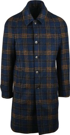 Lubiam Camel-Blue Wool-Blend Long Coat