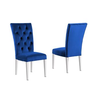 Best Master Furniture Layla Modern Velvet Upholstered Side Chairs in Blue (Set of 2)