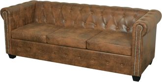 vidaXL Vidaxl - Sof&aacute; Chesterfield De 3 Plazas Cuero Sint&eacute;tico Marr&oacute;n