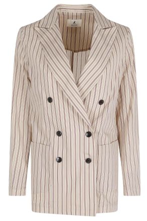 Myths Beige Striped Double-Breasted Lyocell-Blend Blazer