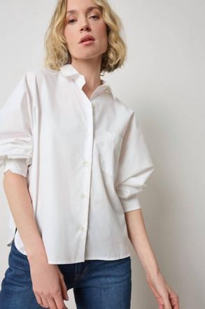 Lilla P Dolman Sleeve Button Down Top In White
