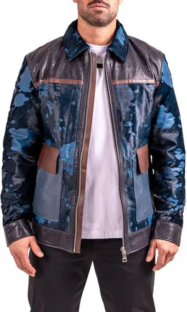 Maceoo Resistance1018 Colorblock Genuine Calf Hair & Leather Jacket in Black at Nordstrom, Size 5