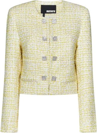 Rotate Gele Boucl&eacute; Tweed Cropped Blazer - Dames - Blazers - Geel - M - Tweed - Jassen