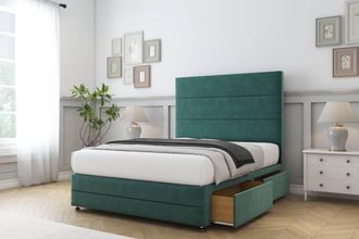 Sloomy Monaco Plush Divan Set 4 Drawers-54 Headboard-Footboard in Emerald | Size: Double