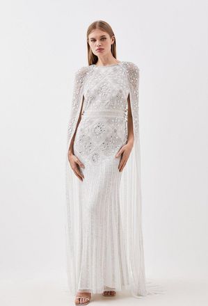 Karen Millen Premium Embellished Caped Woven Maxi Dress