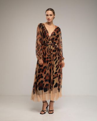 Tantra Dierprint tule midi-jurk