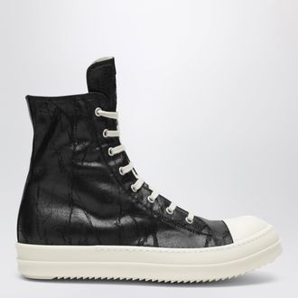 Rick Owens Tower sneakers in black/milk white in Megacrust denim
