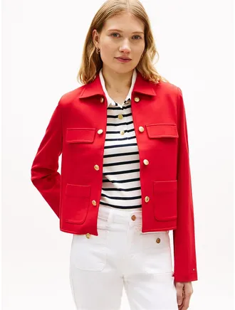 Tommy Hilfiger Womens Gold-Button Ponte Multi-Pocket Jacket - Red - XL