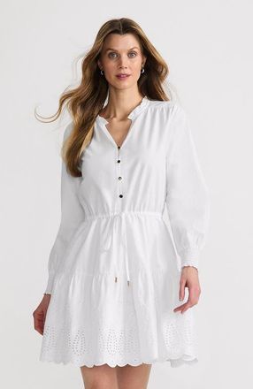 Lands End Long Sleeve Eyelet Mini Popover Dress in White Eyelet at Nordstrom, Size X-Large