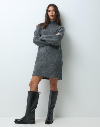 Vero Moda vestito mini in maglia con collo alto e cucitura frontale, grigio scuro m&eacute;lange