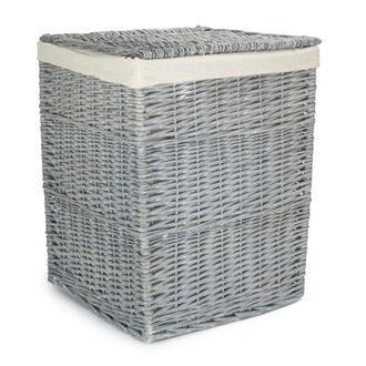 Red Hamper Grey Wash Square Laundry Basket with White Lining | Size: Large