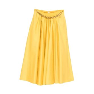 Elisabetta Franchi Midi Skirts, female, Yellow, Size: S Stretch Cotton Skirt with Jewel Detail