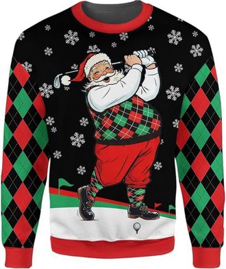 Generic Ugly Christmas Jumpers Men Snowman Print Pullover Tops Warm Cartoon Round Neck Autumn Tunic Tops Male Vacation Outdoor Costume( 44 Dark Blue, 6XL)