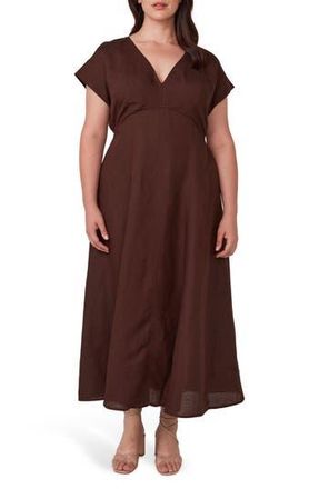 Estelle Aubrey Cutout Linen Blend Midi Dress in Chocolate at Nordstrom Rack, Size 16W