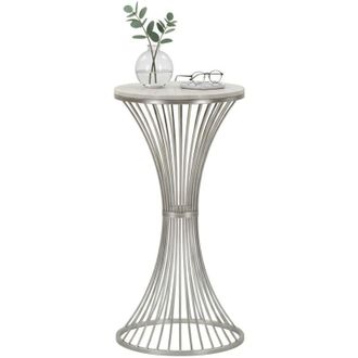 Dmora Dmora - Tavolino da salotto Sitnica, Tavolo basso da caff&egrave;, Portariviste per divano, Ripiano da soggiorno, Argento, 40x40 h79 cm