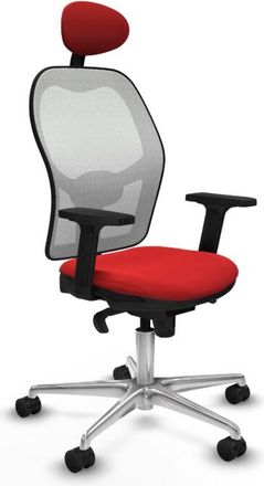 Piqueras y Crespo Piqueras Y Crespo - Jorquera Sincro Malla Blanca Similpiel Rojo Brazos 2d Base Aluminio Cabecero Fijo Ruedas 65mm Nailon