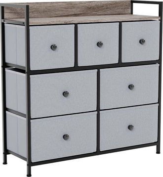 Home Discount Home Discount - Chorley 7 Drawer Fabric Chest of Drawers Metal Frame Bedroom Living Room Storage, Beige-&-Grey