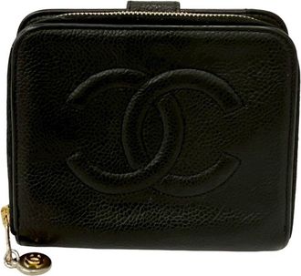 Chanel Black Grained Calfskin Wallet (Bi-Fold) (Pre-Owned)
