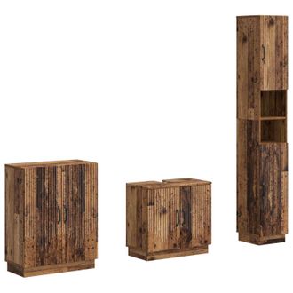 vidaXL Juego De Armarios De Ba&ntilde;o De 3 Piezas Hoorn Madera Envejecida Vidaxl