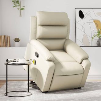 vidaXL Vidaxl - Sill&oacute;n Reclinable De Masaje De Pie Cuero Artificial Color Crema
