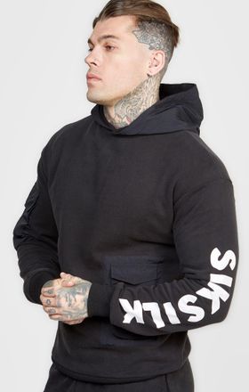 Siksilk Sudadera con capucha oversized con bolsillo de contraste negra para hombre SikSilk M