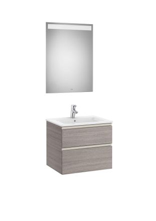 Roca Roca - Pack Mueble Base De 2 Cajones + Lavabo Central + Espejo Led The Gap Color: Roble City Texturizado