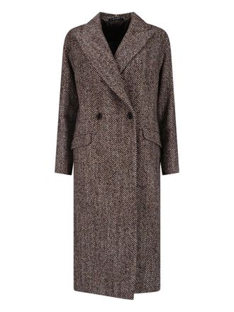 Tagliatore Herringbone Wool Long Coat with Double-Breasted Closure