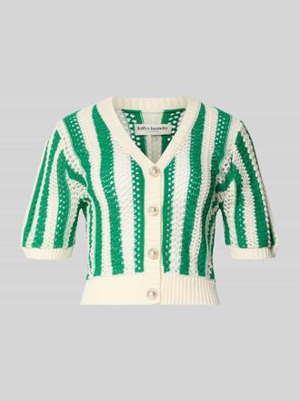 Lollys Laundry Cropped Cardigan mit Lochmuster Modell Siva in Gruen, Gr&ouml;&szlig;e XL