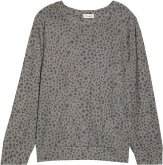 Loveappella Brushed Animal Print Long Sleeve Crewneck Top in Olive/Charcoal at Nordstrom, Size 2 X