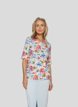 Rabe Rundhalsshirt RABE, Damen, Gr. 38, orange (mandarine), Web, Obermaterial: 95% Viskose, 5% Elasthan, h&uuml;ftbedeckend, Rundhals, Shirts Rundhalsshirt, mit