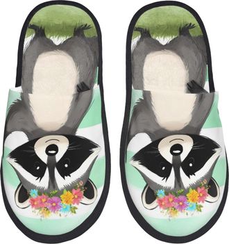 Generic Fuzzy Slippers Cute Raccoon Unisex Cotton Slippers Portable House Shoes For Indoor Spa Hotel M