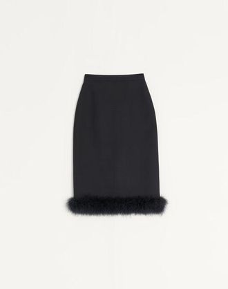 Valentino Crepe Couture Skirt with Feathers Wo