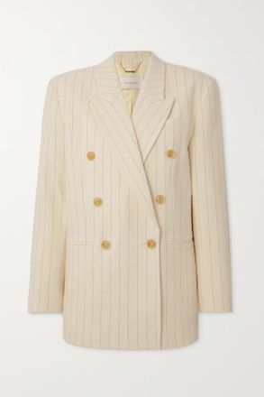 Zimmermann Blazer Doppiopetto Oversize In Misto Lana E Cotone Gessato Luminosity - Crema