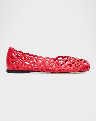 Loewe Petal Anagram Leather Ballerina Flats