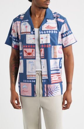 MAVRANS Match Box Graphic Camp Shirt in Blue at Nordstrom, Size Xx-Large