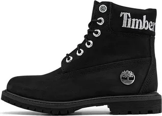 Timberland (WMNS) Timberland 6 Inch Premium Waterproof Boots Black Nubuck with Silver Logo A5TYUW