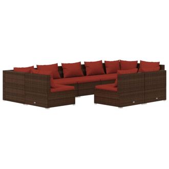 vidaXL Set Muebles De Jard&iacute;n 9 Piezas Y Cojines Rat&aacute;n Sint&eacute;tico Marr&oacute;n Vidaxl