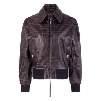 Paco Rabanne Crocodile Effect Leather Bomber Jacket