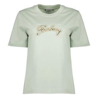 Burberry T-Shirts, female, Green, Size: XL Check Cursive Logo Cotton T-shirt