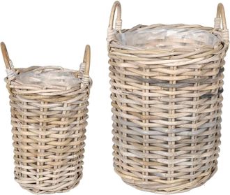 vidaXL Cesta De Plantas Gendt 2 Uds. Gris Natural Rat&aacute;n Kubu Vidaxl