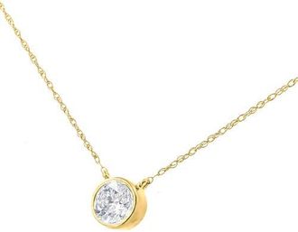 House of Brilliance 14K Yellow Gold Plated Silver 1/2 Cttw Round-Cut Diamond Bezel Pendant Necklace at Nordstrom
